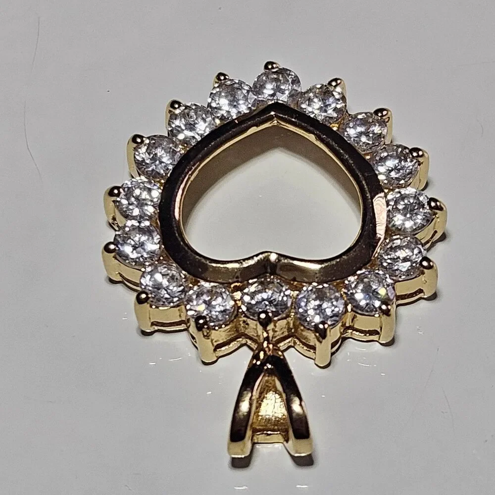 HAN 925 Yellow Gold Over Sterling Silver Vermeil CZ Heart Pendant - Picture 8 of 12